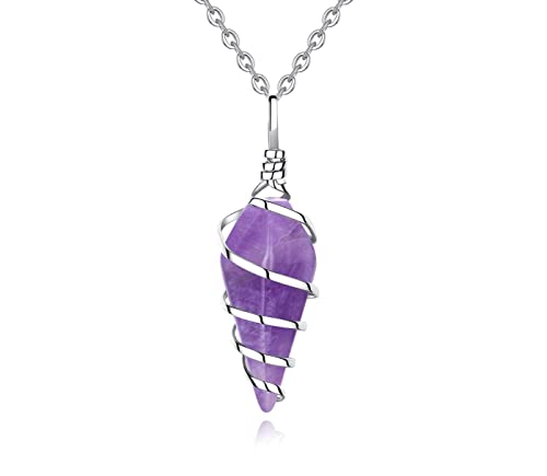 ZHIYUXI Amethyst Crystal Wire Wrap Hexagonal Cone Point Healing Crystals Gemstone Polished Reiki Luck Natural Quartz Stone for Women Girl Gifts