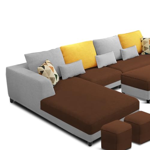Image of Galib LHS 8 Seater L Shape Sofa Set for Living Room (Brown Grey Fabric) Premium Fabric Sofa