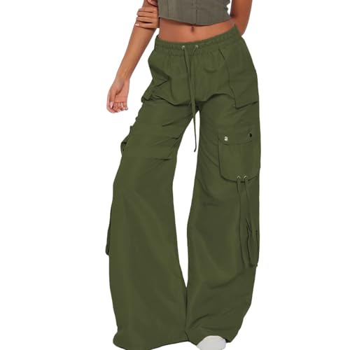 Cargo Pants for Women Trendy High Waisted Pants Straight Street Y2K Drawstring Casual Baggy Pants with Multi Pockets