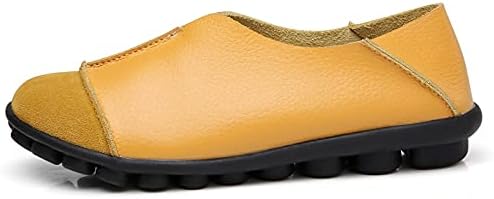 2021 Women Loafers Woman Leather Flat Shoes Super Soft Comfortable Middle-Aged Women Casual Shoes Large Size Women Flats (Yellow, 5)