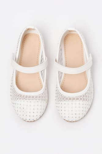 Girls Ivory Mesh Mary Jane Flats Studded Ballet Pumps Hook-and-Loop Strap Shoes2