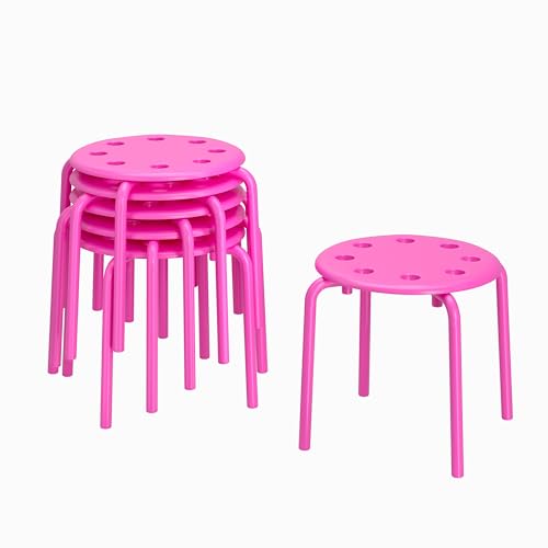 Image of VECELO 6-Piece Stacking Stools for Classroom, 12 Inch Height, Decoration Flexible Seating for Schools, Pink