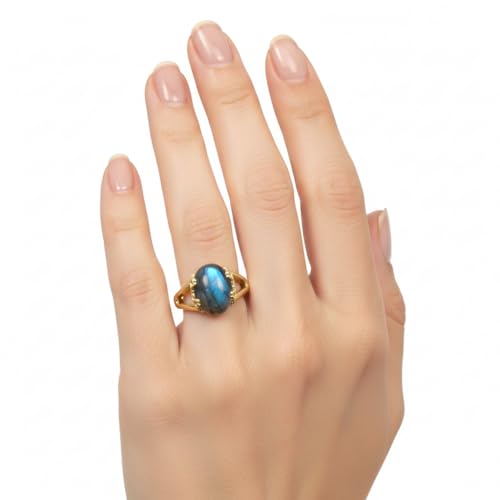 Image of 55Carat Choose Your Color Genuine Stone Ring 18K Gold Plated Oval Handmade Jewellery for Gift Sizes 4-13