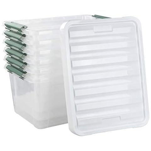 Vcansay 36 L Plastic Storage Boxes, Large Clear Plastic Latch Box with Lid, 6 Packs Cover