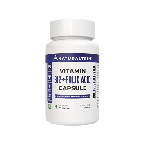 NATURALTEIN Vitamin B12 + Folate (60 Capsules) | 100% Clean & Add...