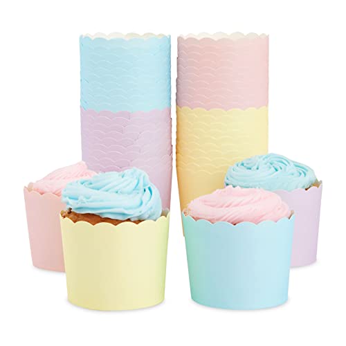 BLUE PANDA 48 Pack Pastel Cupcake Liners Wrappers, Rainbow Color Muffin Paper Baking Cup for Birthday Party  