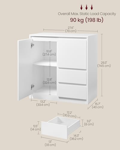 VASAGLE KAILYN Collection - Sideboard, Storage Cabinet with Doors, 2 Drawers and Adjustable Shelf, 40 x 70 x 74.5 cm, for Living Room, Kitchen, Study, Cloud White BBK243W01V1 - Image 3