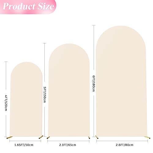 Image of Wokceer Set of 3 Wedding Arch Cover Spandex Fitted Wedding Arch Stand Covers for Round Top Chiara Arch Backdrop Stands Cover for Birthday Party Ceremony Banquet Decoration 4ft,5ft,6ft Beige