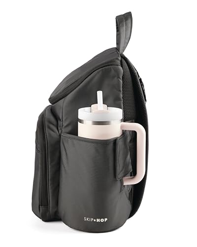 Image of Skip Hop Diaper Bag Backpack with Portable Changing Pad Adjustable Pocket for 30 oz Tumblers 9 Total Pockets Insulated Packing Cubes Luggage Sleeve & Stroller Straps Fits a 14 inch Laptop Forma Next Black