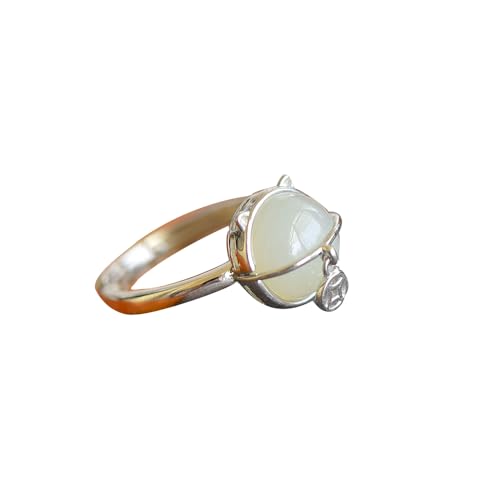 Bague chat argent S925 jade blanc Hetian naturel véritable bijou femme