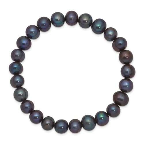 Diamond2Deal 8-9mm Freshwater Cultured Black Pearl Stretch Bracelet3