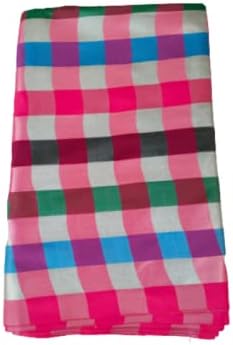 Unstitched Fabric for Kurta, Kurti, Blouse, Saree (Silver Multi-Color Checkered)-18m - Pack of 1