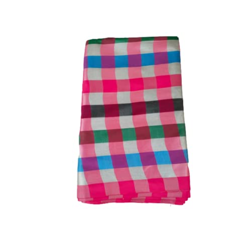 Unstitched Fabric for Kurta, Kurti, Blouse, Saree (Silver Multi-Color Checkered)-18m - Pack of 1