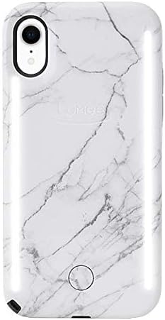 LuMee Duo Phone Case, White Marble | Front & Back LED Lighting, Variable Dimmer | Shock Absorption, Bumper Case, Selfie Phone Case | iPhone XR Only