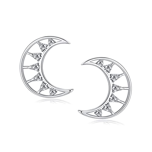 Cadeau d'anniversaire Clou d'oreille en Argent 925 Femme avec motif Croissant poétique