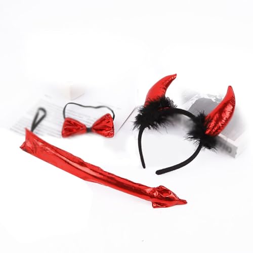 ccHuDE Halloween Devil Costume Set Devil Horn Headband Demon Cosplay Tail Red Devil Bowtie Devil Cos