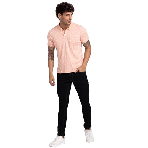 Image of Parx Men's Print Pattern Regular Fit Pure Cotton Half Sleeve Polo Neck Casual T-Shirt
