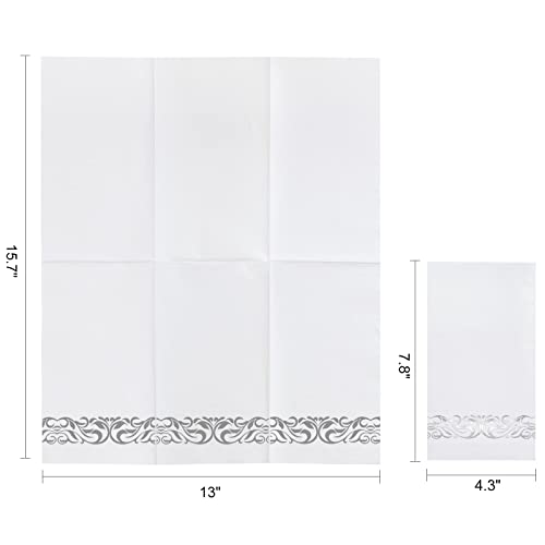 200 Pcs Paper Napkins Disposable Hand Towels For Bathroom, Silver-Stamping 3-Ply Soft And Absorbent Dinner Napkins Durable Party Napkins For Guest, Kitchen, Wedding, Dinners Or Events White And Silver #TOP1