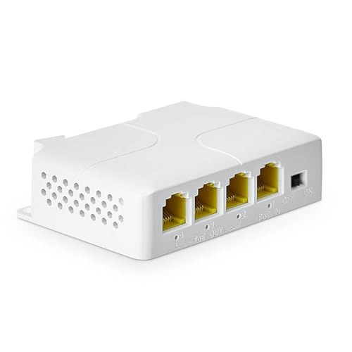 Image of 4 Port Gigabit PoE Extender, 1 in 3 Out PoE+ Switch, 10 /100 /1000Mbps, IEEE 802.3 af /at 30W, Wall and Din Rail Mount YuLinca POE Passthrough Switch