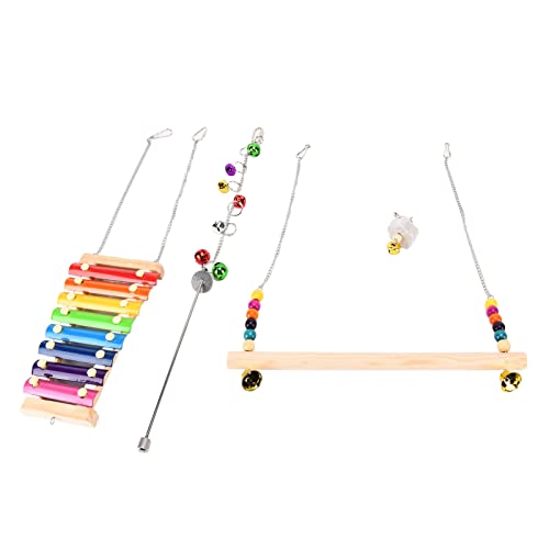 Pssopp Pet Chicken Xylophone Toy, Wooden Swing and Fruit Fork Set for Chicken Coop, Fun and Engaging Pecking Toys for