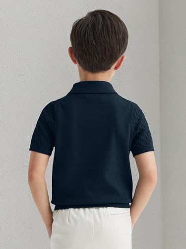 Image of Haloumoning Boys Cable Knit Polo Shirt Sweater Kids Short Sleeve Fashion Pullover T-Shirts Clothes 5-14 Years