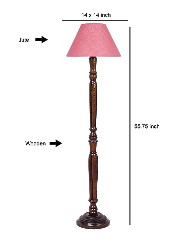 Image of Devansh Pink Jute Conical Wooden Floor lamp -25