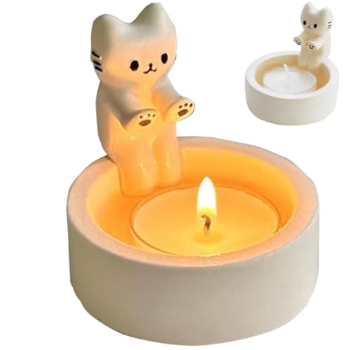JJiaoLinin Candelabro de gato, candelabro com pernas aquecedoras de gato, castiçal de gatinho de desenhos animados, candelabro de gato por decoração de mesa, para amantes de gatos (sem velas)