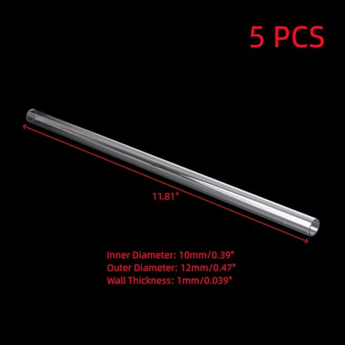 Image of Oedema 5PCS Clear Rigid Tubes 10mm /0.39 inch ID & 12MM /0.47 inch OD Plastic Rigid Round Tube Polycarbonate Tube 300mm /11.81 inch Length for Handcrafts, DIY