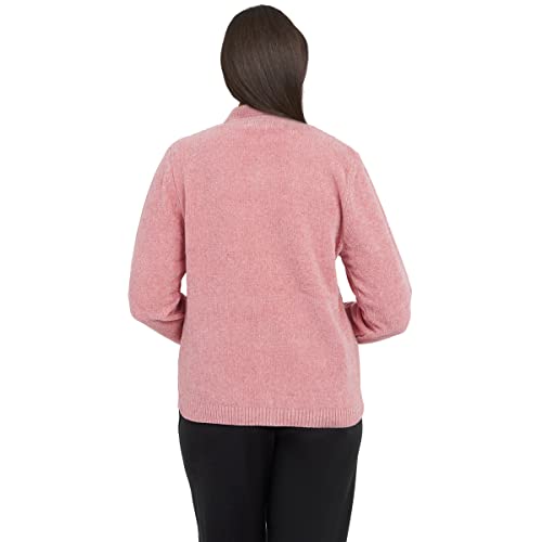 Alfred Dunner Womens Zip Front Chenille Cardigan, Blush, L #TOP1