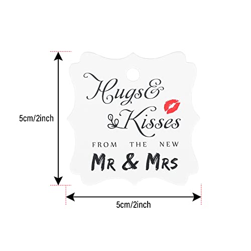 Wedding Favor Gift Tags, 100Pcs Square Tags With Natural Jute Twine Perfect For Bridal Baby Shower Anniversary- Hugs & Kisses From The New Mr & Mrs (White) #TOP1