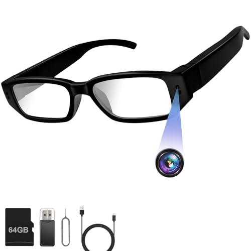 UYIKOO Cámara Espía Oculta 64GB, Gafas con Camara 1080p HD, Mini Gafas Espia Portátil Cámara de Grabación para Reuniones, Viajes, Deportes