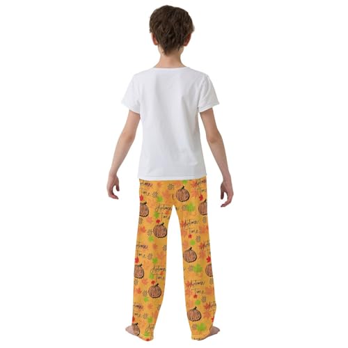 Autumn Time Pumpkin Boys Long Pants Soft Trousers Elastic Waist Kids Lounge Bottoms with Pockets S-XL3