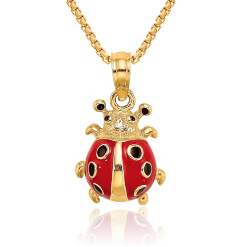 IceCarats 14K Solid Yellow Gold Red Ladybug Necklace Chain Pendant Charm
