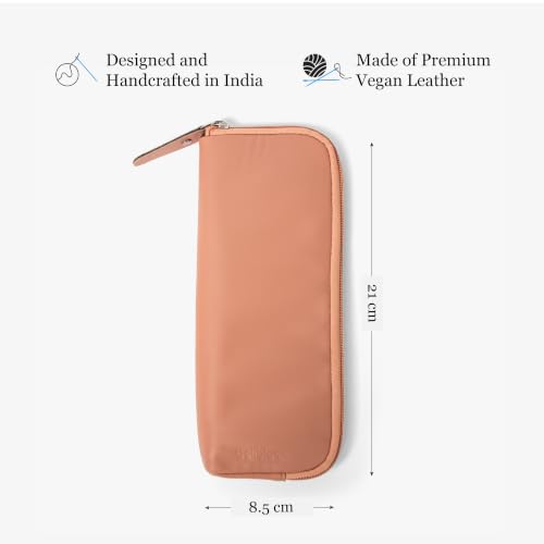Image of Bellblock Premium Stationery & Pencil Pouch | Aesthetic Pencil Case for School, Office | Portable Pouch for Stationery | Compact Pen Pouch | Vegan Leather (Peach)