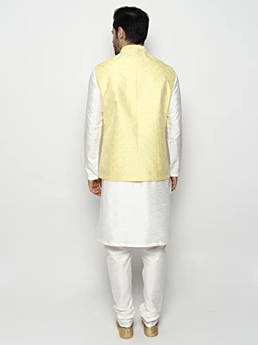 Image of Uri and MacKenzie Men's Silk Blend Kurta Churidar Pyjama with Stylish Nehru Jacket