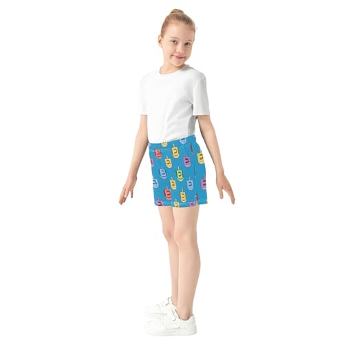 Girls Athletic Lounge Shorts Colorful Dreidels Blue Print Casual Summer Kids Pajama Gym Shorts Girls Teens, X-Small4