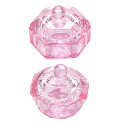 2 tazas de cristal para manicura con tapa rosa miniatura 1