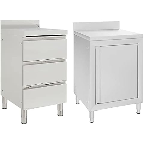 vidaXL Stainless Steel Kitchen Cabinets with Backsplash Cover