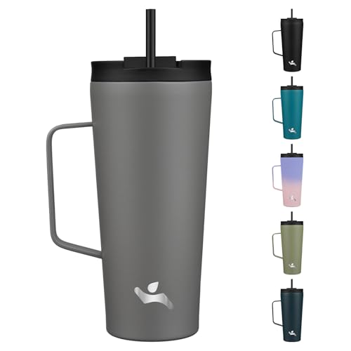 Image of Konokyo 22 oz Insulated Tumbler with Handle & Straw, Stainless Steel Mug