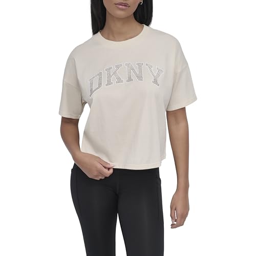 T-Shirt Court DKNY en Coton Premium avec Strass Scintillants