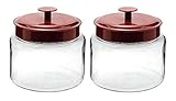 Anchor Hocking Montana Glass Jars with Fresh Sealed Lids, Red Metal, 64 oz (Set of 2)