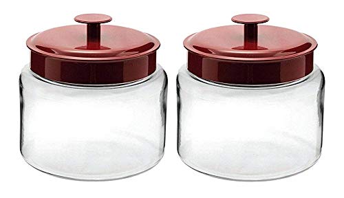 Anchor Hocking Glass Montana Jar with Fresh Seal Lid – Perfect Storage Solution Great for Dry Goods to Home Décor - Red Aluminum Cover, 64oz (Set of 2)