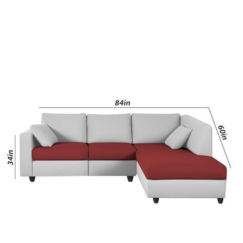 Image of Florian RHS 4 Seater L Shape Sofa Set for Living Room (Maroon Grey Fabric) Premium Fabric Sofa