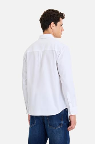 Image of SNITCH Men Casual & Semi-Formal Shirt | Regular Fit Long Sleeve Button-Down Collar Solid Oxford Style | 100% Cotton Breathable Fabric for Office, Date Night