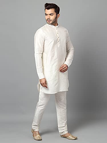 Image of Uri and MacKenzie Men's Silk Blend Solid Pathani Kurta with Readymade Pajama Pant Set