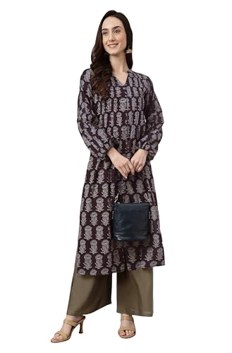 Image of Janasya Women's Pure Cotton Floral Printed A-line Kurta
