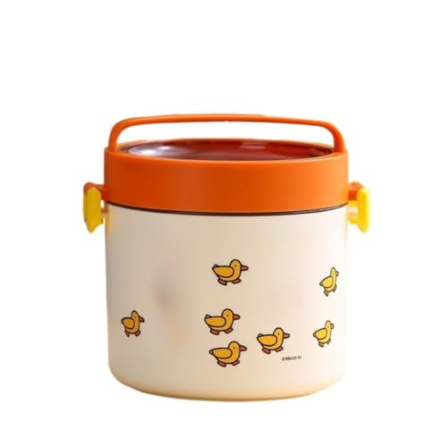 【Woxiro】弁当箱 ランチ ご飯容器 おかず容器 保温弁当箱 大容量 真空断熱 昼食 スープ スープボトル 持ち運び スープカップ 漏れ防止 PP 304 ステンレス シリコンシール 排気弁(1階,オレンジ)