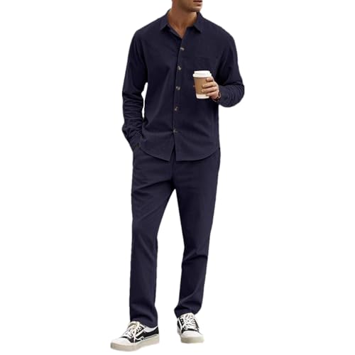 amropi Men's 2 Pieces Outfit Corduroy Long Sleeve Button Shirt and Pants Set Casual Tracksuit Navy, M amropi Men's 2 Pieces Outfit Corduroy Long Sleeve Button Shirt and Pants Set Casual Tracksuit Navy, M