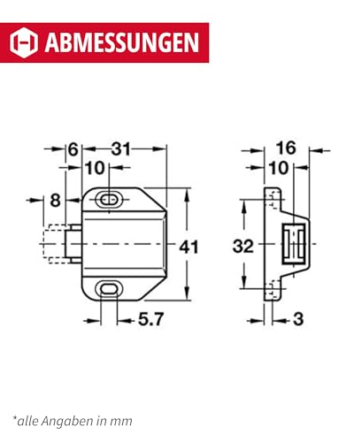 Gedotec Magnet-Druckverschluss für 1-flügelige Glastüren & Möbel | Doppel-Schnäpper Haftkraft 1,8 kg | Magnet-Schnäpper schwarz | Push-top Open Schnäpper zum Schrauben | 2 Stück - Druckschnäpper Glas