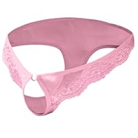 Herren String Sexy Spitze Unterwäsche für Männer G-String Mankini Vorne Offen Unterhosen Rosa
